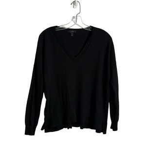 J. Crew Black 100% Merino Wool V-Neck Sweater Drop Shoulder Woman's Size Large